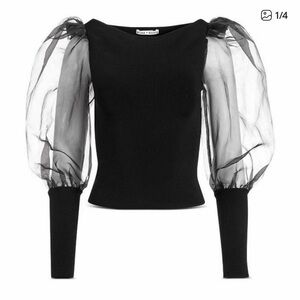 NWOT Alice + Olivia Abella Sheer Organza Puff Sleeve Top